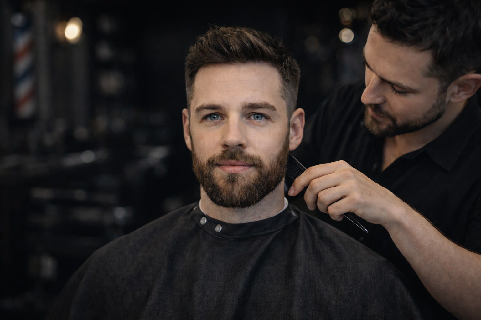 Barbiere al lavoro su un cliente in barber shop